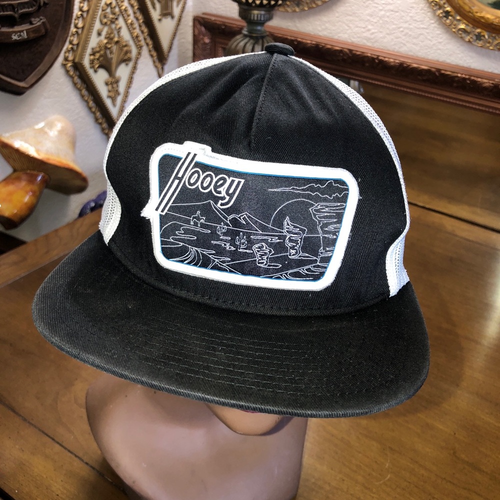 PREOWNED HOOEY Black and White Trucker Hat with Graphic Patch